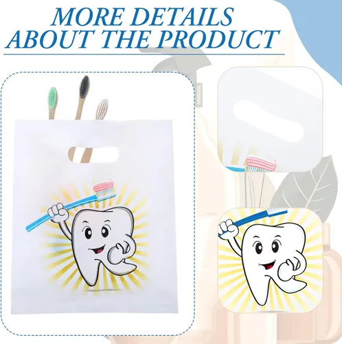 Vista 3 de Aliceset 300 bolsas de mercancía de dientes con asas, bolsas dentales de plástico para pacientes, regalos dentales a granel para consulta dental