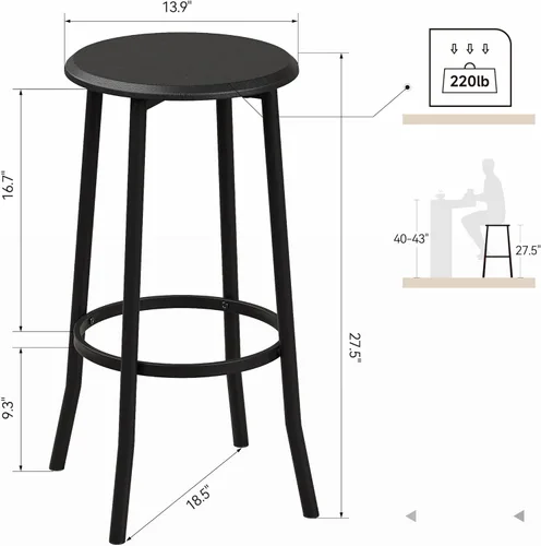 Vista 2 de IDEALHOUSE Juego de 2 taburetes de bar de madera maciza para isla de cocina, elegantes y resistentes