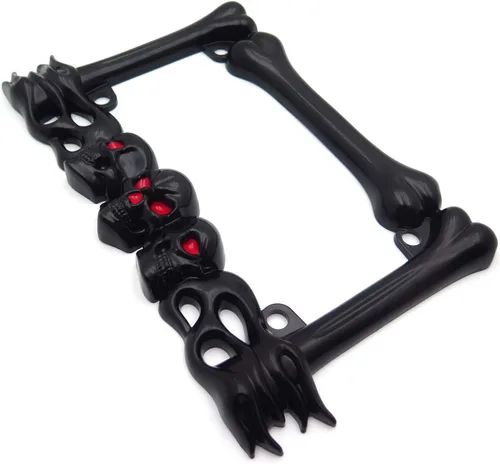 Vista 4 de MT294-006- 3D SKULL FLAME BONES NEGRO MOTOCICLETA PLACA MARCO Compatible con HARLEY-DAVIDSON Negro
