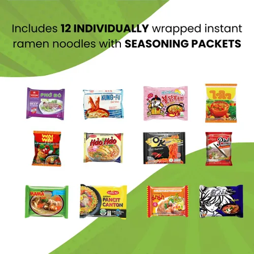 Vista 2 de Paquete Variado Mystery Asian Ramen Noodles de 12 Fideos Instantáneos con Palillos