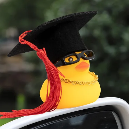 Vista 7 de wonuu 6 adornos de pato para tablero de automóvil, accesorios de decoración de automóvil con mini sombrero, collar, lentes de sol, anillo