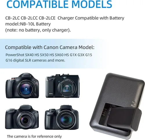 Vista 2 de Cargador de batería NB-10L compatible con cámara Canon CB-2LC CB-2LCC CB-2LCE PowerShot SX40 HS SX50 HS SX60 HS G1X G3X G15 G16