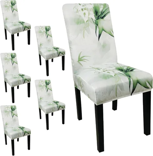 Vista 44 de Fundas para sillas de comedor, juego de 2 fundas, con patrón elástico Parsons, de elastano, extraíbles y lavables, protector para sillas de cocina