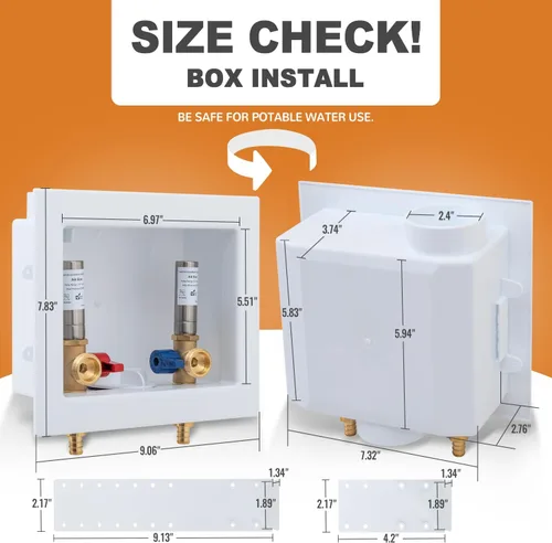 Vista 4 de SUNGATOR Caja de salida de lavandería para lavadora, caja de pared con válvula de agua para lavadora con drenaje central, entrada de crimpado Pex