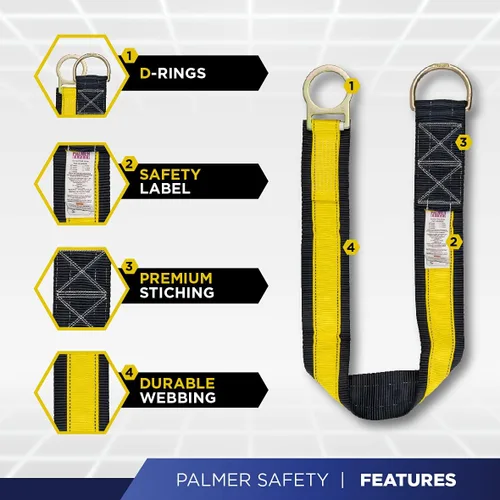 Vista 2 de Palmer Safety Correa de Brazo Cruzada de 3 Pies, Correas de Viga Estranguladora de 3" de Ancho con Anillo en D Grande y Pequeño, Eslinga de Anclaje