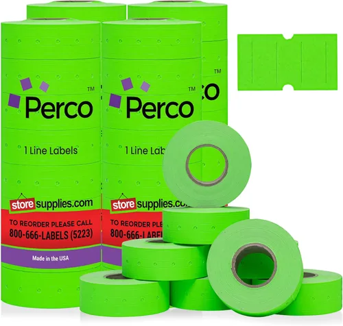 Vista 44 de Etiquetas blancas de 1 línea Perco - Caja de 30 fundas, 240,000 etiquetas de precios en blanco para pistolas Perco de 1 línea de precio y fecha