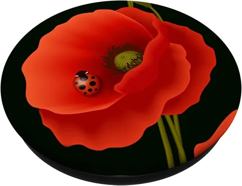 Vista 2 de PopSockets de PopSockets con diseño floral, diseño de flores, color rojo y negro