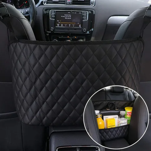 Soporte de bolso de bolsillo para automóvil, organizador de respaldo de asiento de cuero, bolsa de malla de gran capacidad, bolsa de red de