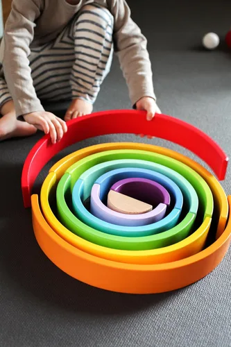 Vista 7 de Small Foot Bloques de construcción de madera arcoíris con bolas (XL) – Bloque de construcción educativo de madera de 15 x 9 x 2 pulgadas para niños