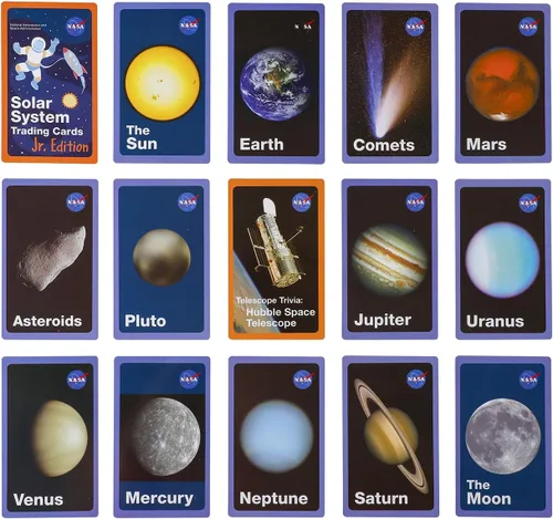 FieldDream 16 tarjetas flash del sistema solar para niños pequeños y 1 póster, tarjetas de aprendizaje de planeta espacial para niños, juegos