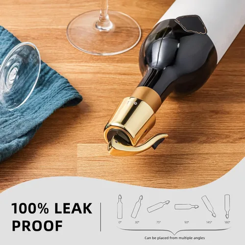 Vista 3 de OWO Tapón para botella de vino de acero inoxidable, reutilizable, protector de vino con sello de silicona, sellador de botellas decorativo, se