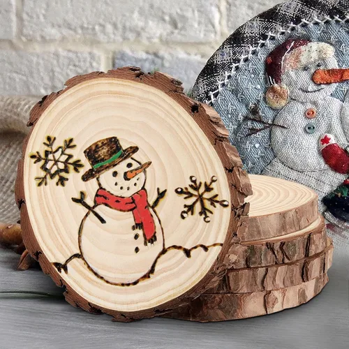 Vista 6 de FUNSUEI 12 piezas de rebanadas de madera natural sin terminar de 6 a 7 pulgadas, posavasos de madera natural con corteza, círculos de madera