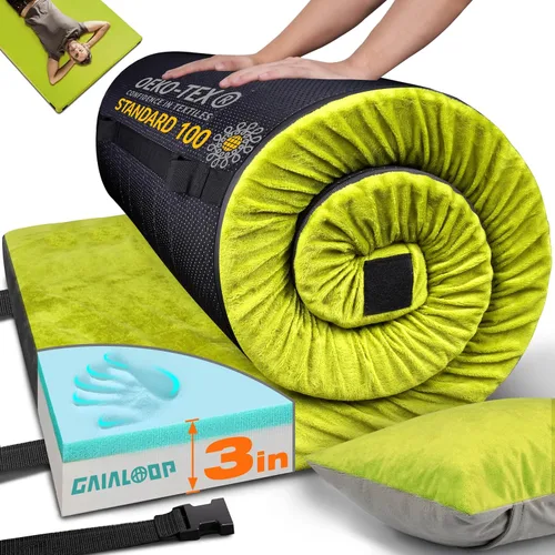 Vista 31 de GAIALOOP Colchón de Espuma Viscoelástica de 3 Pulgadas para Acampar, Almohadilla de Dormir de Doble Capa Gruesa para Coche, Tienda, Cama