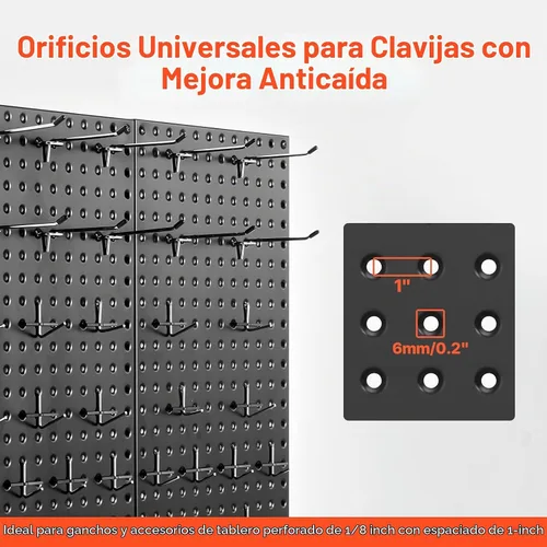 Vista 5 de VEVOR Paneles de metal con clavijas, tablero perforado de 24" x 12", 2 paneles, organizador de pared resistente con accesorios, para sala de estar