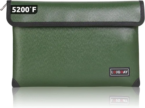 Vista 2 de Bolsa de documentos ignífuga, con aislamiento térmico de 5200 °F, bolsa impermeable ignífuga con cremallera, 8 capas de materiales funcionales