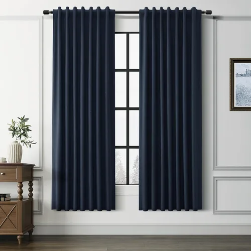 Vista 39 de Guken Cortinas opacas de lino, 2 paneles rústicos, elegantes, 100% opacas, con aislamiento térmico, banda de ganchos y trabilla trasera, 52 x 84