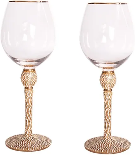 Vista 7 de Copas de vino tinto con diamantes de imitación, copas de champán con borde dorado, copas de vino de diamante, cristalería de tallo largo para bodas