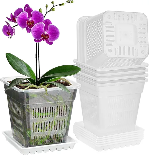 Macetas de orquídeas con agujeros, paquete de 6 macetas cuadradas