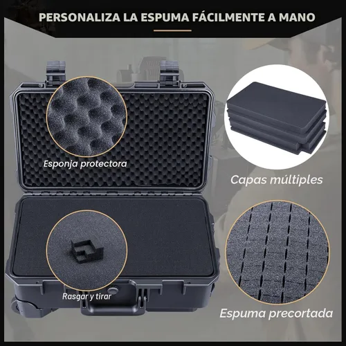 Vista 2 de Lykus HC-5120 Funda rígida impermeable con ruedas y espuma personalizable, Tamaño interior 20.3x11.3x7.3 pulgadas, Adecuada para cámara, lente