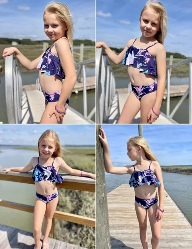 Vista 4 de Arshiner Traje de baño de dos piezas para niñas, conjunto de bikini con volantes, tankini con volantes