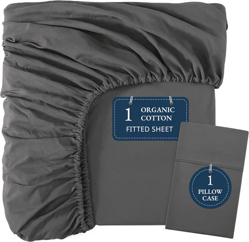 Vista 65 de LANE LINEN Sábanas ajustadas tamaño full, 100% algodón orgánico, juego de 3 piezas (1 sábana ajustada, 2 fundas de almohada), tejido percal, sábanas