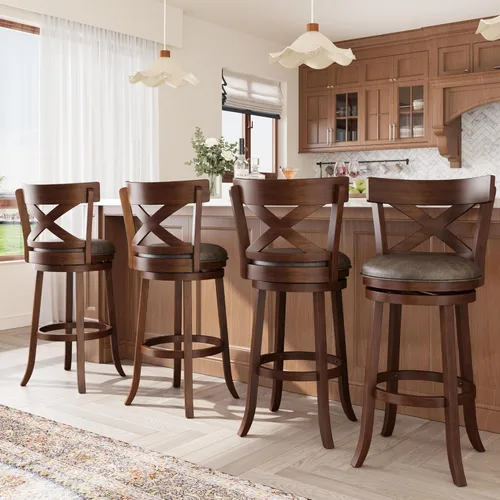 Vista 10 de ALPHA HOME Swivel Bar Stools with Backs, 26 Inch Bar Stools Set of 2, Wooden Bar Stools, 360 Degrees Bar Chairs with Solid Wood Legs & Wrap-Around