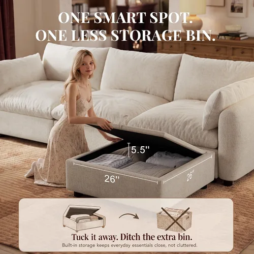 Vista 8 de Sofá modular modular de 99 pulgadas con otomana de almacenamiento, sofá en forma de L de 3 asientos con diván reversible, sofá modular de nube