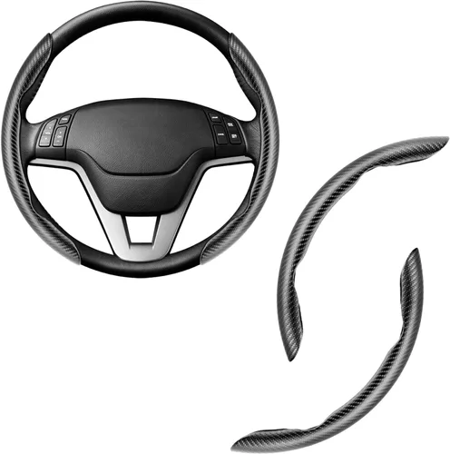 Vista 13 de Amiss 3 piezas de cubierta de volante de fibra de carbono antideslizante, diseño de mariposa impermeable y segmentado, protector de rueda