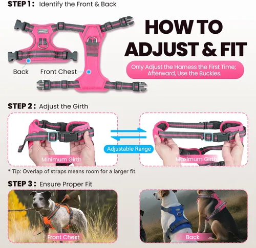 Vista 6 de VIVAGLORY Arnés para perro Easewalk - Arnés para perro sin tirones con asa clip frontal y clip trasero para entrenamiento, caminar y levantar, sin