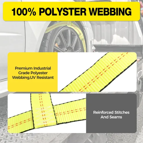 Vista 4 de 2 Piezas Correas de Cesta de Remolque con Gancho Plano para Neumáticos de 14"-17" - Resistencia de Rotura de 10,000 lbs, Capó de Neumático y Red