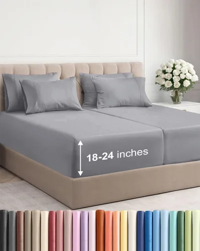 Vista 112 de Juego de sábanas de bolsillo extraprofundo, transpirables, refrescantes, suaves, de ajuste fácil y seguro, sin arrugas y cómodas, para hotel, 4