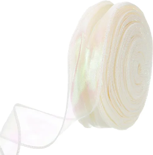 Vista 54 de MECCANIXITY Cinta de Organza Transparente con Alambre Brillante de 2 3/8" de Ancho, Cintas de Gasa Iridiscente Pastel de 3 Yardas Color Beige