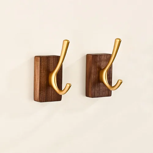 Vista 21 de Perchero de pared pequeño de madera de nogal de 17.3 pulgadas con 4 ganchos, colgador de chaquetas de madera resistente montado en puerta