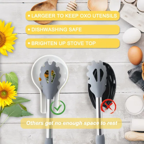 Vista 3 de Soporte para cucharas para estufa, soporte de cuchara de Navidad de girasol para encimera de cocina, caja de regalo en relieve de girasol, lista