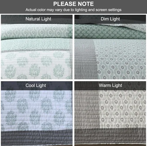 Vista 8 de PANGUSHAN - Juego de edredón tamaño Queen, edredón de algodón 100%, juego de ropa de cama, colcha reversible a cuadros florales para cama Queen
