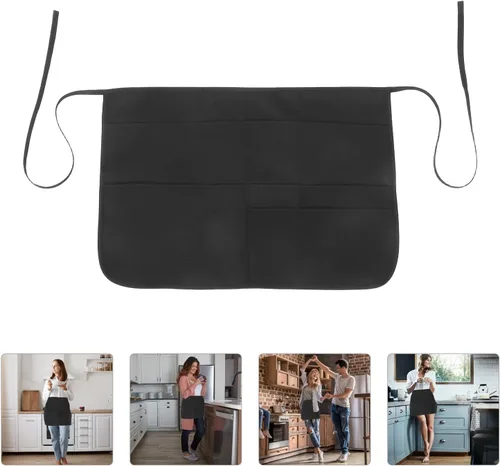 Vista 8 de Ciieeo Cleaning Apron with Multiple Pockets Black Sturdy Work Apron for Men and Women for Housekeeping and Cooking Tasks