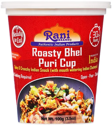 Vista 6 de Rani Roasty Bhel Puri Cup (bocadillo indio picante y crujiente con deliciosos chutneys indios) 3.5 oz (100 g), paquete de 2 ~ Listo para comer