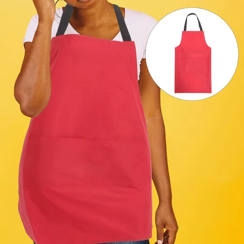 Vista 9 de SOLUSTRE Waterproof Kitchen Apron for Men and Women with Large Pocket Red Pvc Cooking Apron for Indoor Cooking and Restaurant Use
