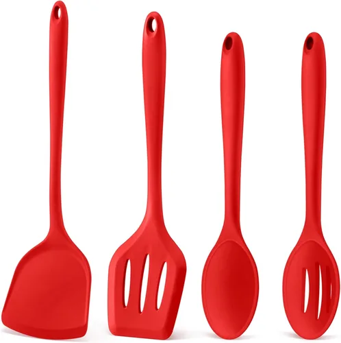 Vista 8 de P&P CHEF Juego de utensilios de cocina, 4 piezas de utensilios de cocina de silicona antiadherentes, espátula ranurada resistente al calor