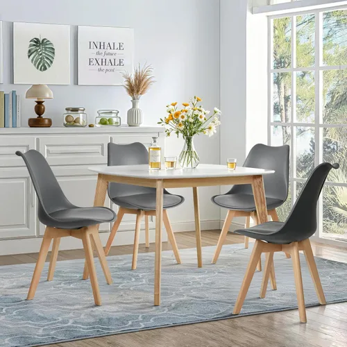 Vista 4 de CangLong Mid Century Modern DSW - Silla auxiliar con patas de madera para cocina, sala de estar, comedor, juego de 4, color gris