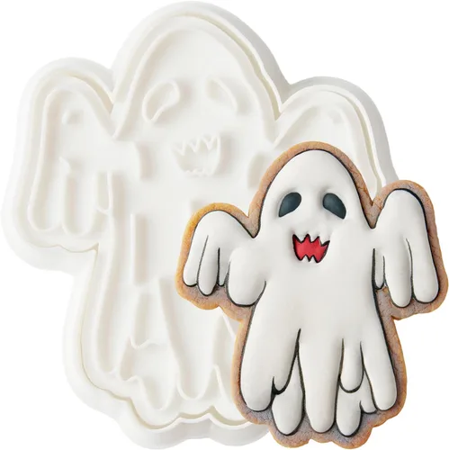 Vista 8 de Flycalf Cortadores de galletas de Halloween, formas de sombrero de bruja con sellos de émbolo, accesorios de horneado de ácido poliláctico