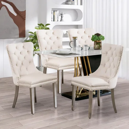 Vista 23 de SoarFlash Juego de 6 sillas de comedor de terciopelo, silla lateral de respaldo alto, silla lateral tapizada moderna de alta gama con capitoné