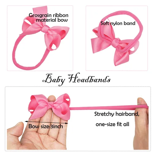 Vista 4 de CellElection Diademas para bebés y niñas, 25 colores, cinta de grogrén de 3 pulgadas, lazos pequeños de nailon, bandas elásticas de nailon suave