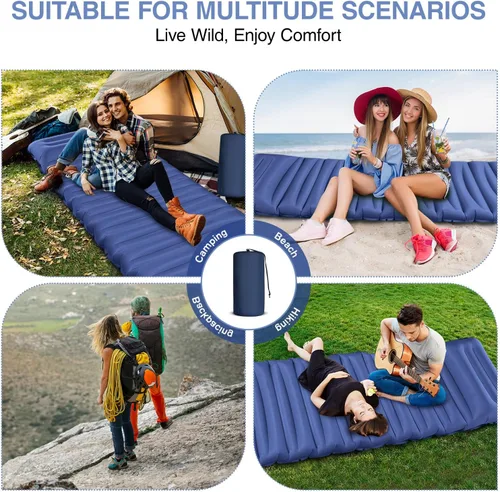 Vista 7 de Colchoneta de dormir para camping, alfombrilla de campamento extra gruesa de 5" con almohada y bomba de pie integrada, colchoneta inflable