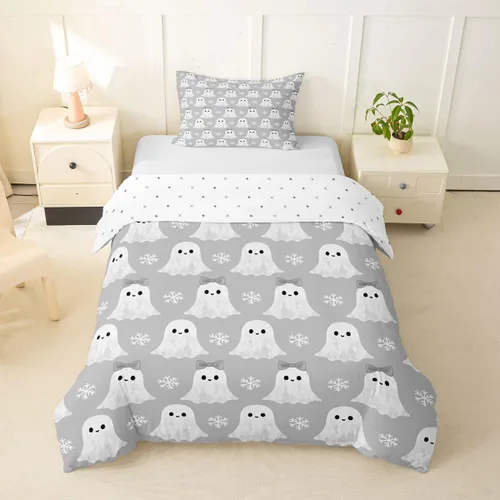 Vista 46 de Funda de edredón con diseño de murciélago, juego de ropa de cama de murciélago negro y naranja, funda de edredón temática de Halloween