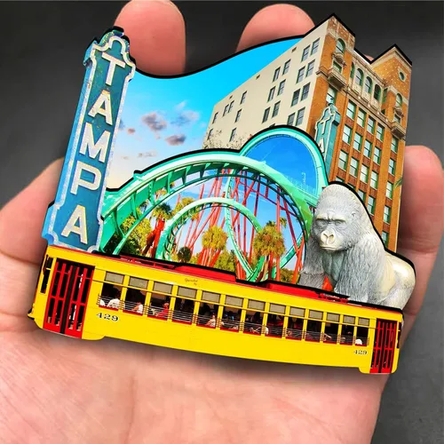 Vista 4 de Imán de madera de Tampa de Estados Unidos, imanes 3D para nevera, recuerdos coleccionables de viaje, decoraciones hechas a mano, 2