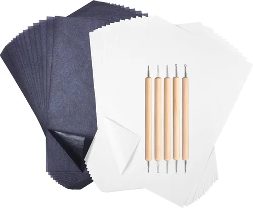 Vista 8 de 105 piezas de papel de transferencia de carbono de 11.7 x 8.3 pulgadas, papel de copia de grafito de carbono con lápiz capacitivo en relieve, lápiz