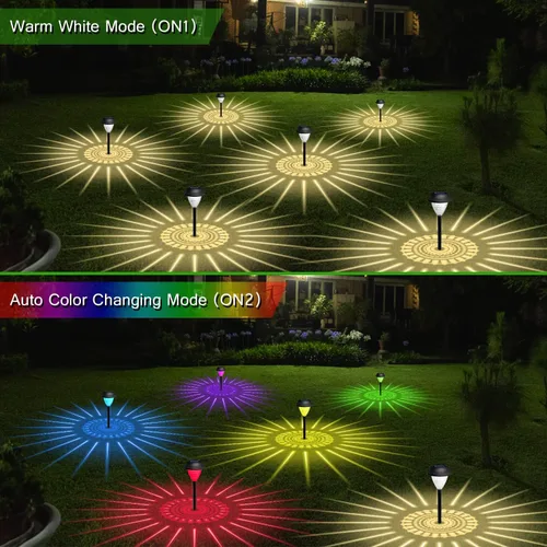 Vista 2 de DUKASOU Paquete de 8 luces solares para caminos al aire libre, luz blanca cálida brillante y luces LED solares que cambian de color, luces solares