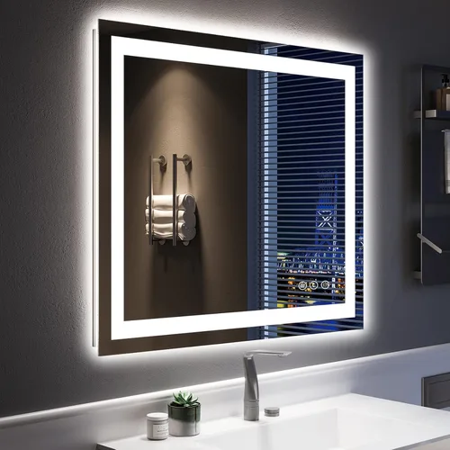 Vista 78 de Espejo de baño LED de 20 x 30 pulgadas con luces delanteras y retroiluminadas, espejo de tocador iluminado para pared de baño con 3