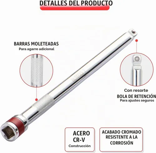 Vista 4 de BILITOOLS Juego de extensión articulada, 9 piezas de 1/4", 3/8" y 1/2" de encastre de trinquete de extensión flexible, acero Cr-V